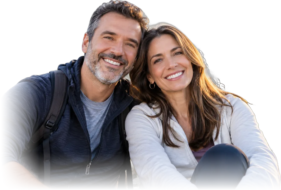 Pareja de más de 40 años sonriendo al aire libre